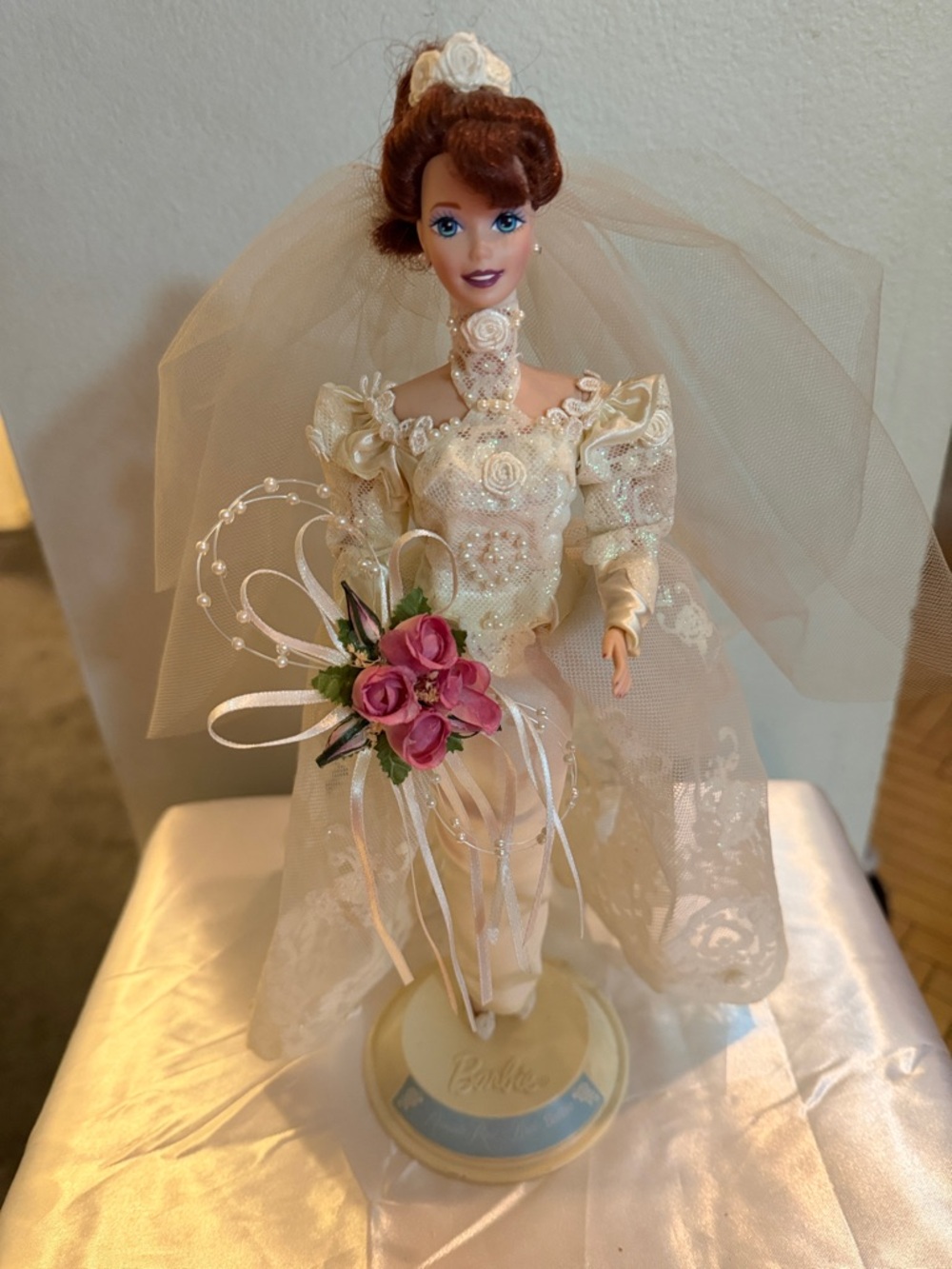 Barbie Ivory Bridal Doll with Pink Bouquet and Lace Gown (Porcelain)